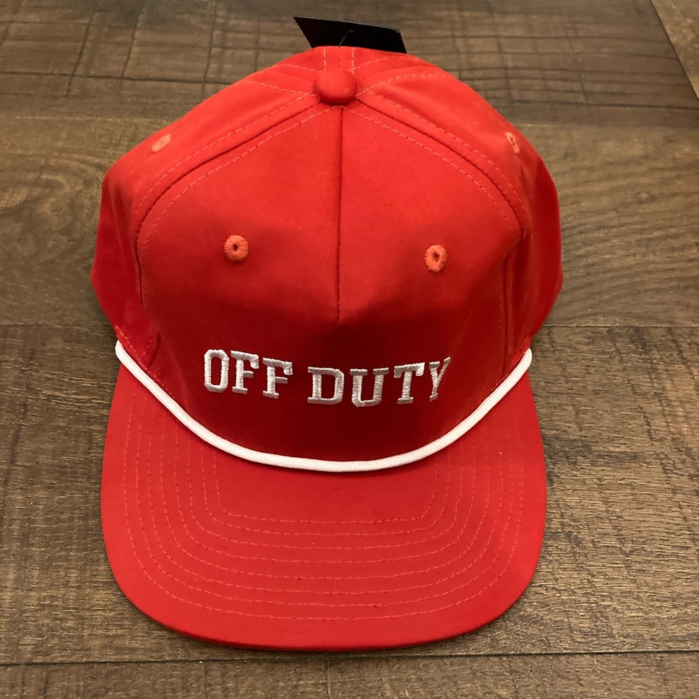 David and Young NWT Red 'OFF DUTY' Baseball Cap with White Trim SnapBack OSFM